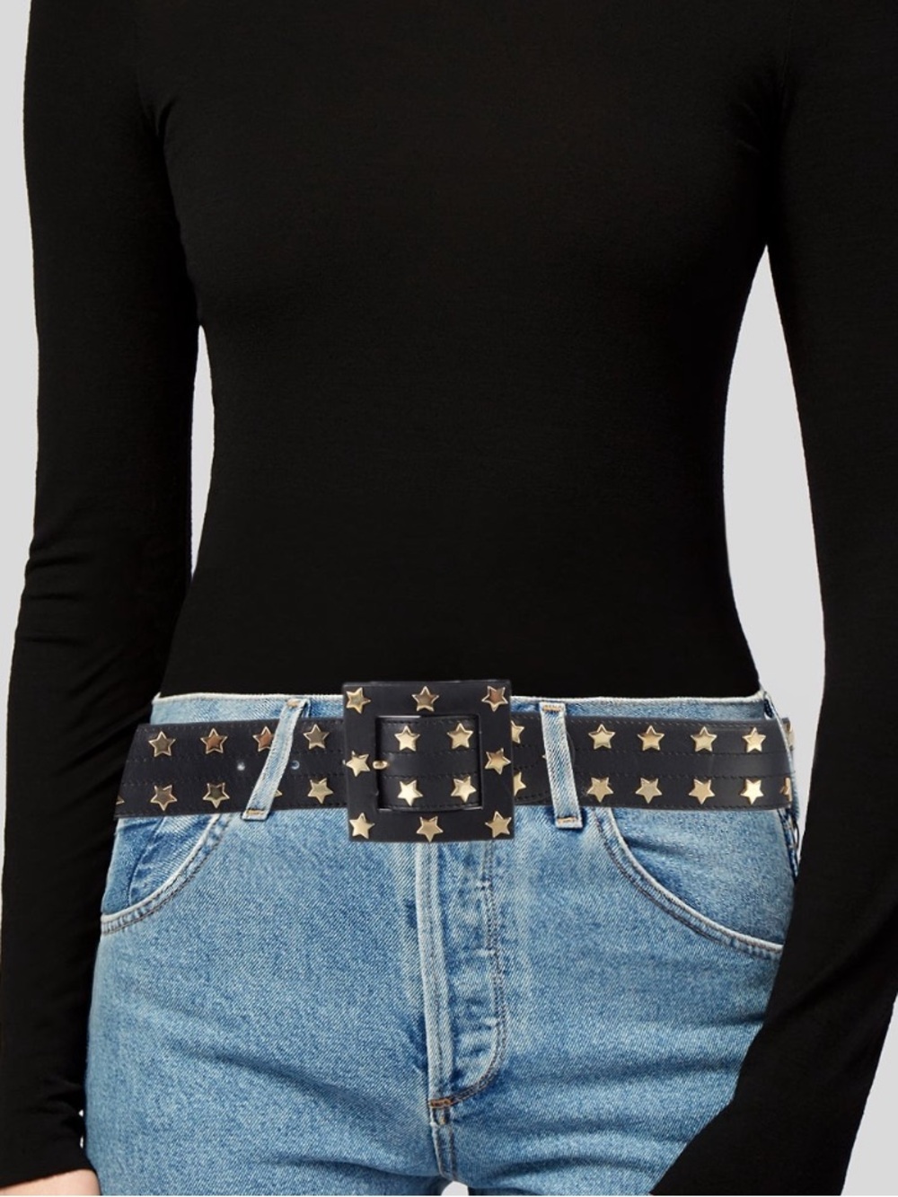 Rare Vintage 80s Escada Black Leather Gold Star Studs Belt